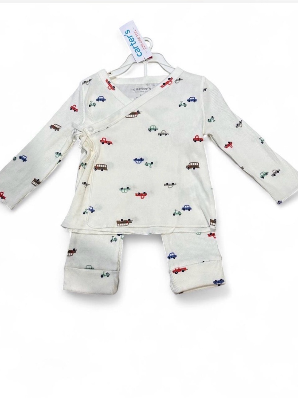 Carter's Cream Wrap Pajama Set with Multicolor Car Print